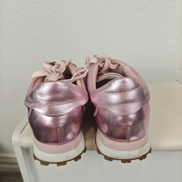 Tory Burch Women's Ruffle Trainer Leather Lace Up Sneakers Metallic Pink Size 8M - Picture 12 of 16